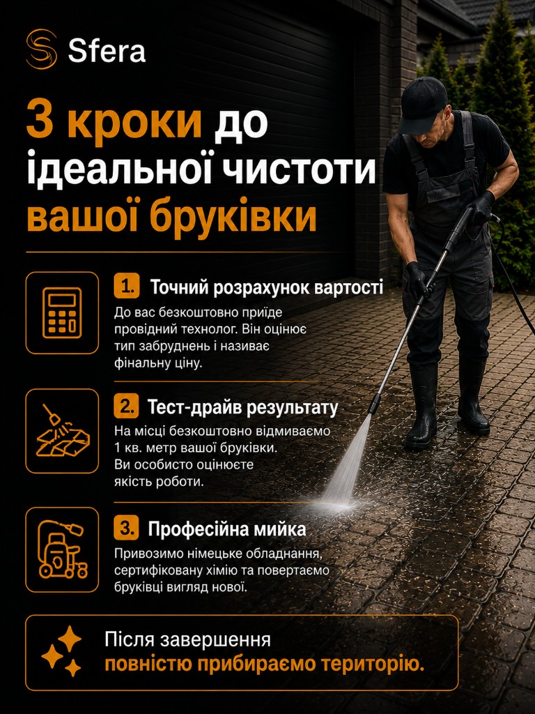 3 кроки до ідеальної чистоти бруківки: розрахунок, тест 1 м², професійна мийка