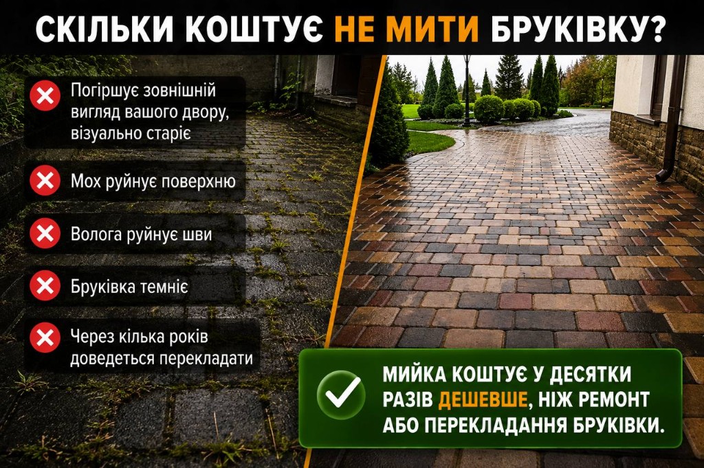 Скільки коштує не мити бруківку: ризики та вигода професійної мийки
